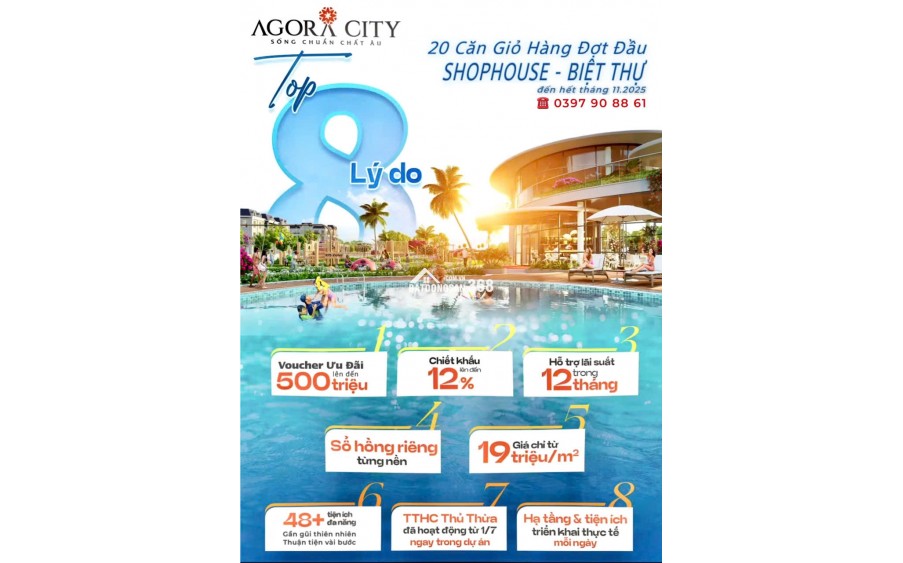 CƠ HỘI VÀNG TRƯỚC NGƯỠNG TĂNG GIÁ - 8 LÝ DO NHÀ ĐẦU TƯ CHỌN AGORA CITY: 19 tr (V). Khanh 0397908861